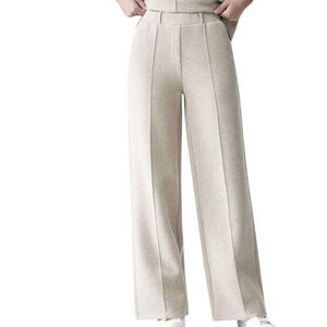 OGL FuzzLuxe Wool Blend High Waist Straight Leg Pull On Pants Heather Beige S